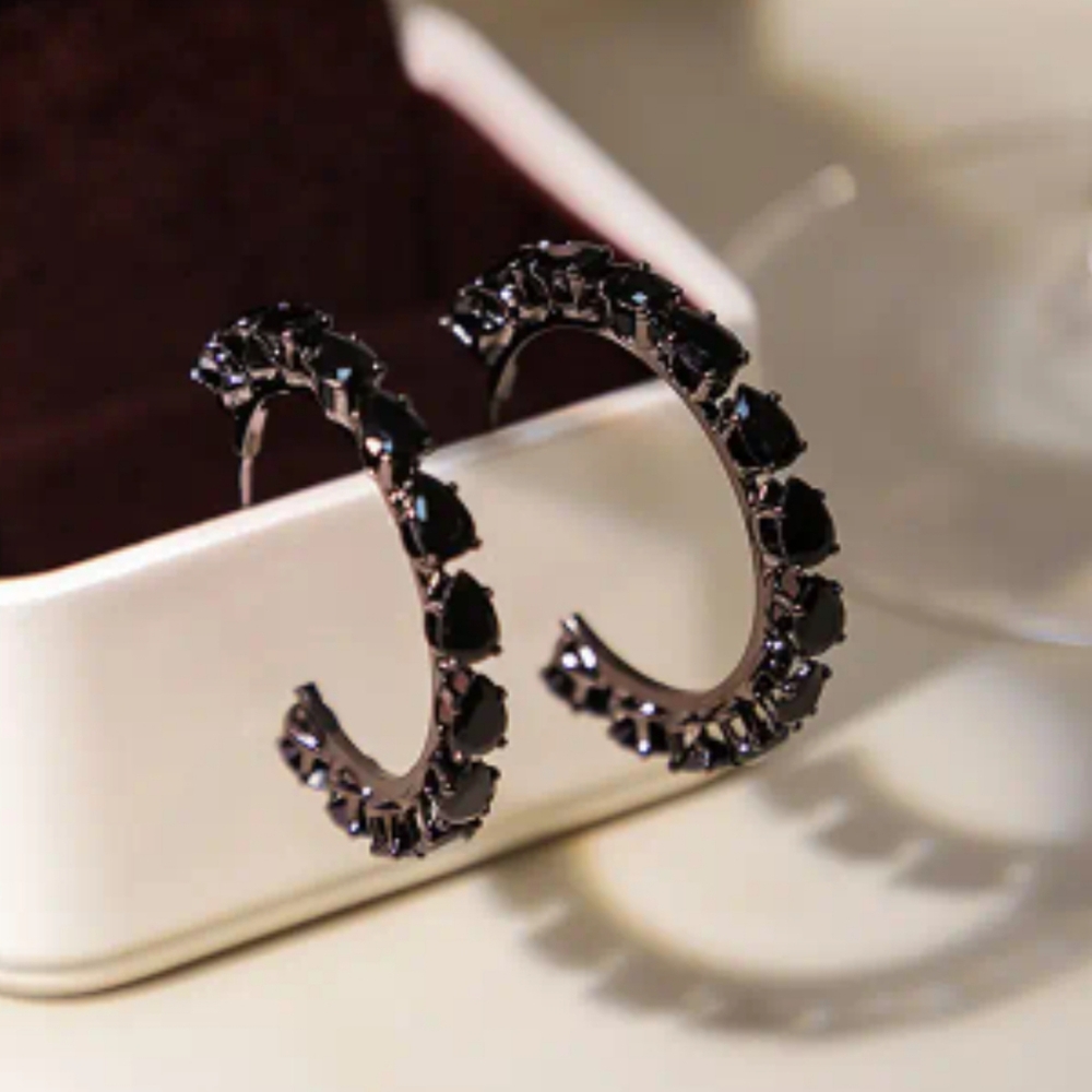 Black cubic zirconia hoop earrings